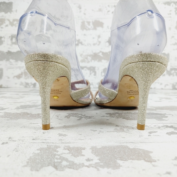 Stuart Weitzman Golden Glitter Heeled Slide Sandals E567 - Picture 6 of 12